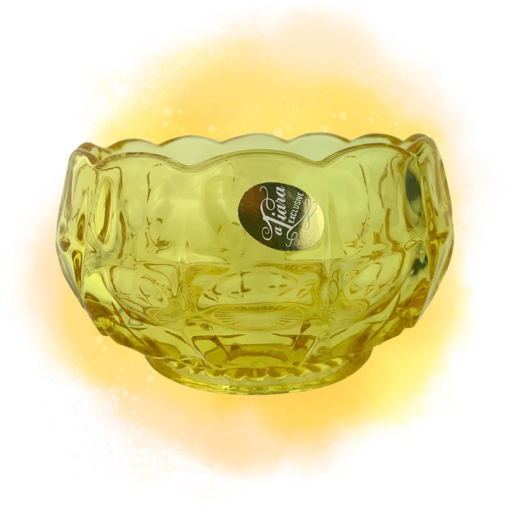 Vintage Indiana Glass Tiara Constellation Candy Nut Bowl Dish Yellow Mist 3.5”